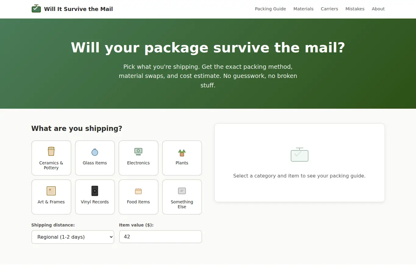 Screenshot of Will It Survive the Mail interface showing the project page in use